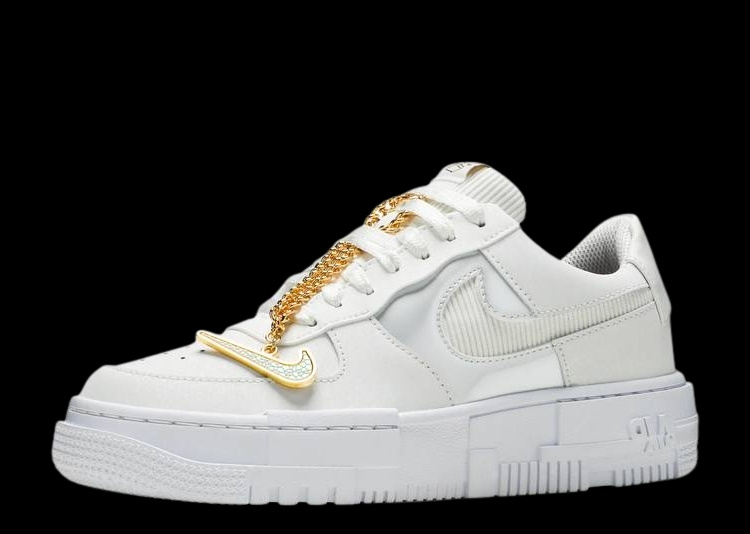 NIKE AIR FORCE 1 PIXEL GREY GOLD CHAIN
