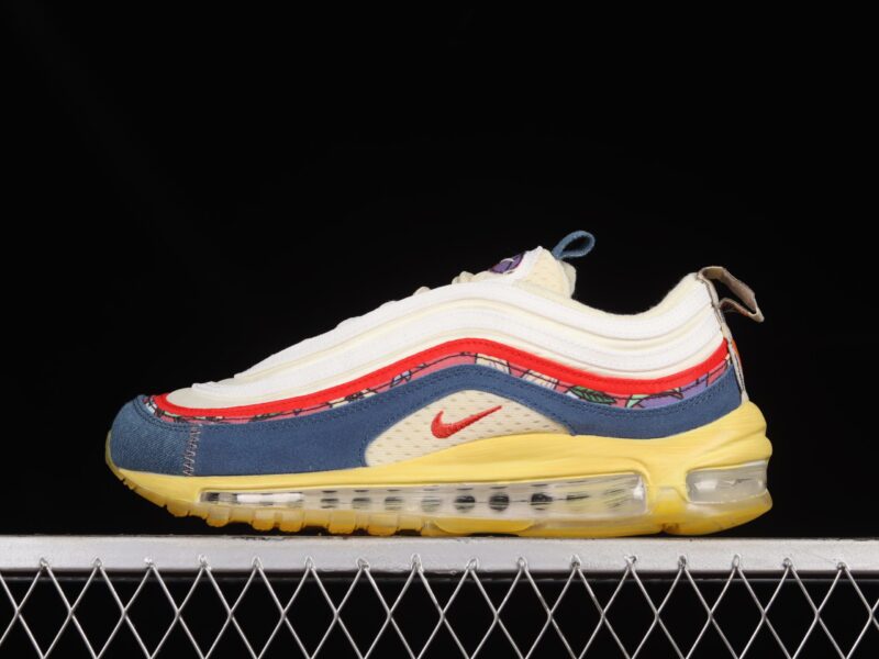 NIKE AIR MAX 97 COCONUT MILK DENIM FOSSIL RED