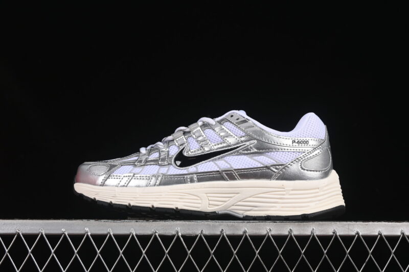 NIKE P-6000 WHITE METALLIC SILVER FLAT SILVER BLACK